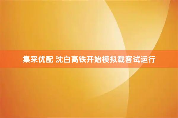 集采优配 沈白高铁开始模拟载客试运行